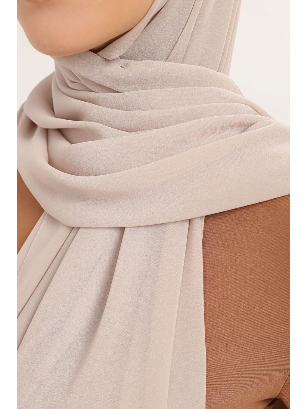 Bej Hazır Pratik Lüks Boru Boneli Şifon Şal-3