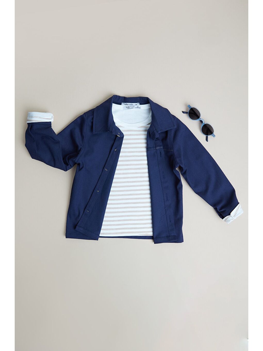 Lacivert %100 Pamuk Çizgili Erkek Çocuk 2 Li Jean Takım-1