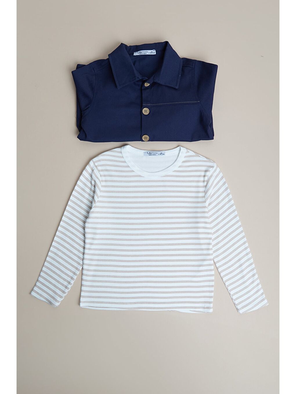 Lacivert %100 Pamuk Çizgili Erkek Çocuk 2 Li Jean Takım-3