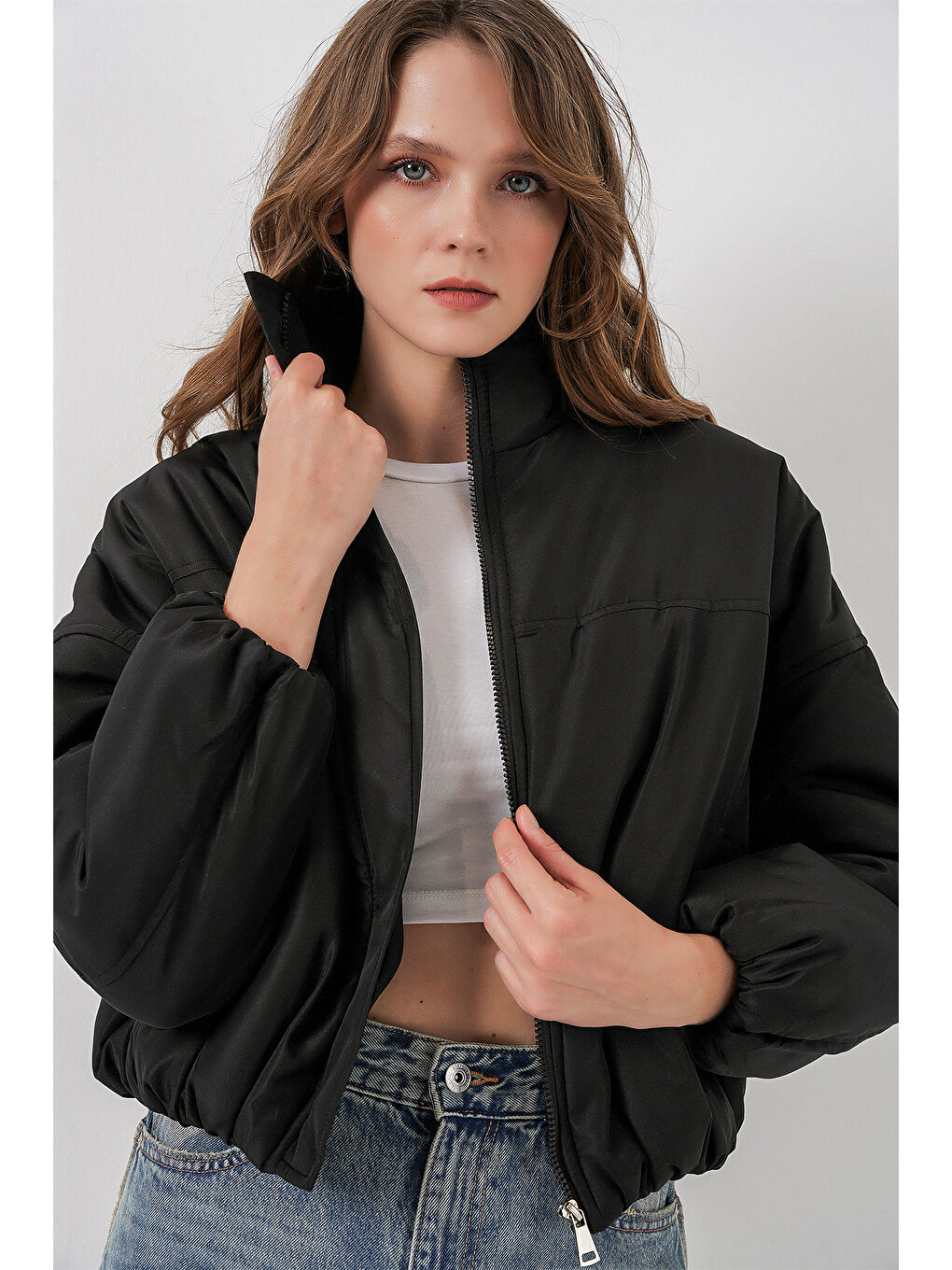 Kadın Siyah Oversize Bomber Şişme Mont 5124