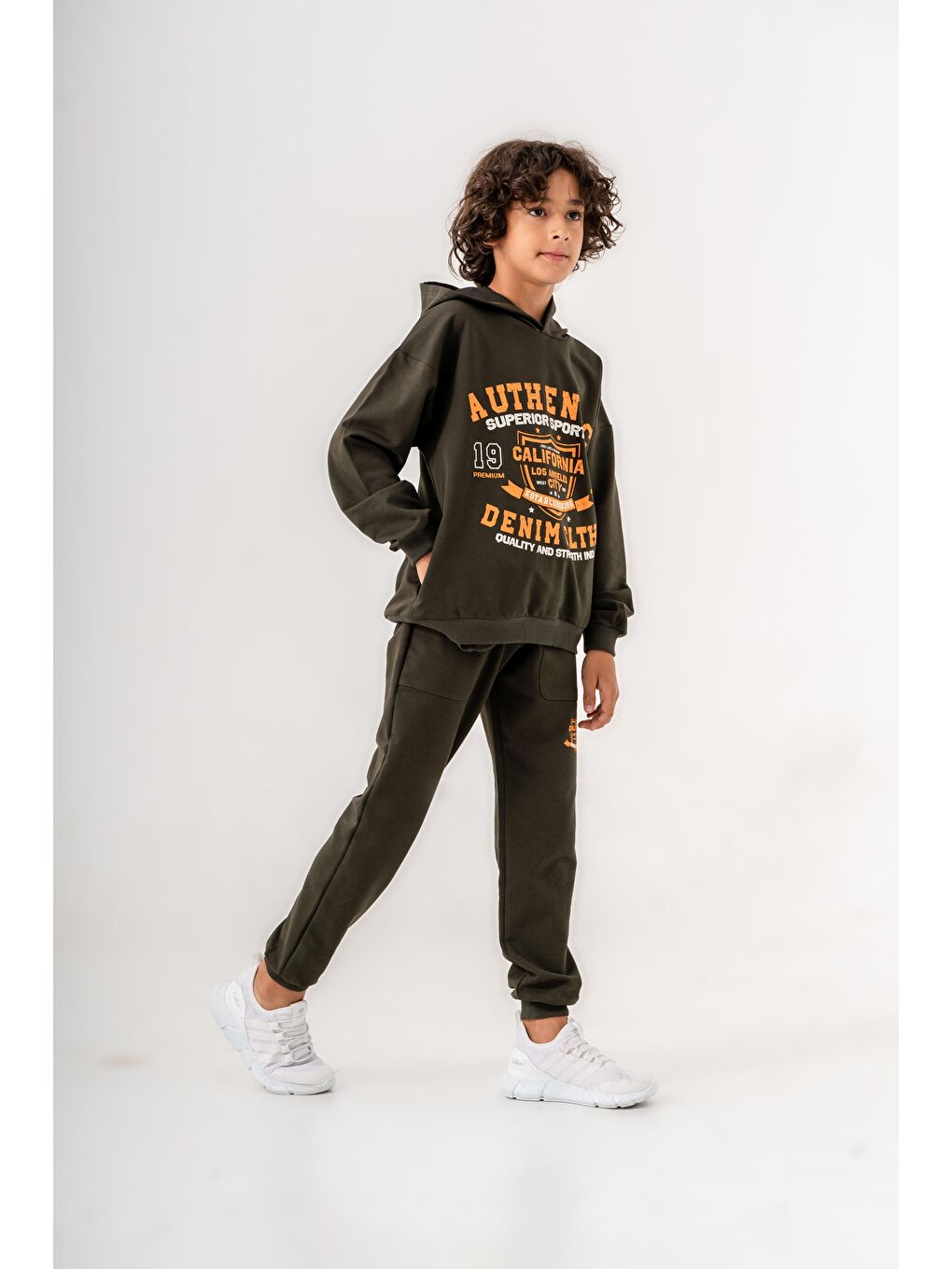 Mışıl Kids Haki Authentic Denim Los Angeles City WestSide Erkek Çocuk Alt-Üst Eşofman Takımı - 1