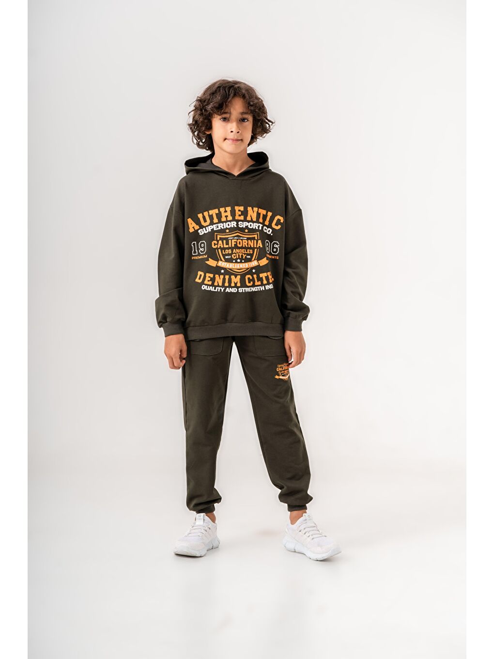 Mışıl Kids Haki Authentic Denim Los Angeles City WestSide Erkek Çocuk Alt-Üst Eşofman Takımı - 4