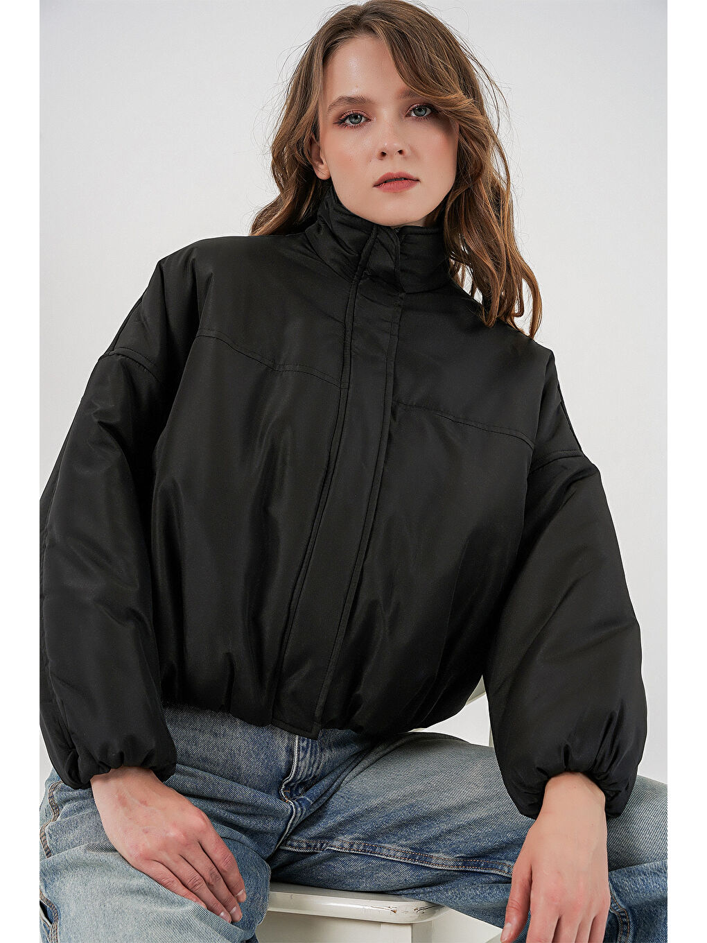 Kadın Siyah Oversize Bomber Şişme Mont 5124-2