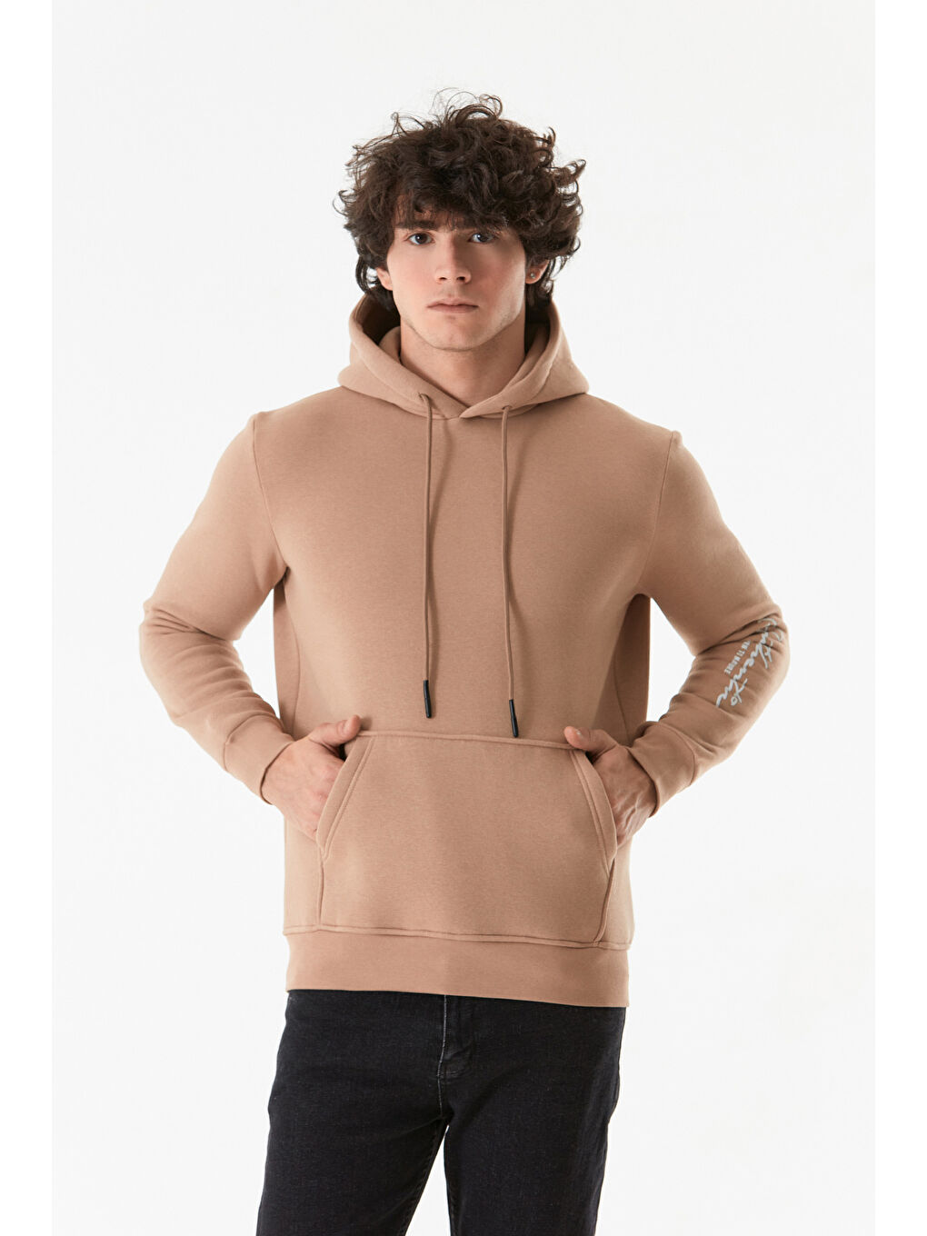 Fullamoda Camel-Bej Kanguru Cepli Kapüşonlu Sweatshirt - 3