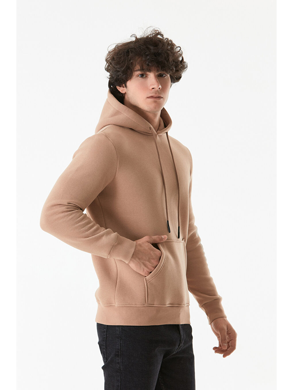 Fullamoda Camel-Bej Kanguru Cepli Kapüşonlu Sweatshirt - 4