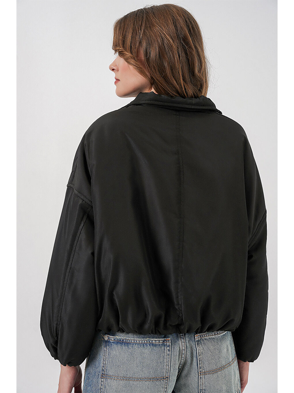 Kadın Siyah Oversize Bomber Şişme Mont 5124-5
