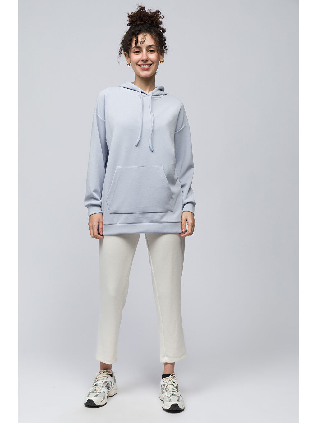 Bilbao   Çift Biyeli Oversize Kapüşonlu ve Cep Detaylı Modal Sweatshirt   Lila Renk-1