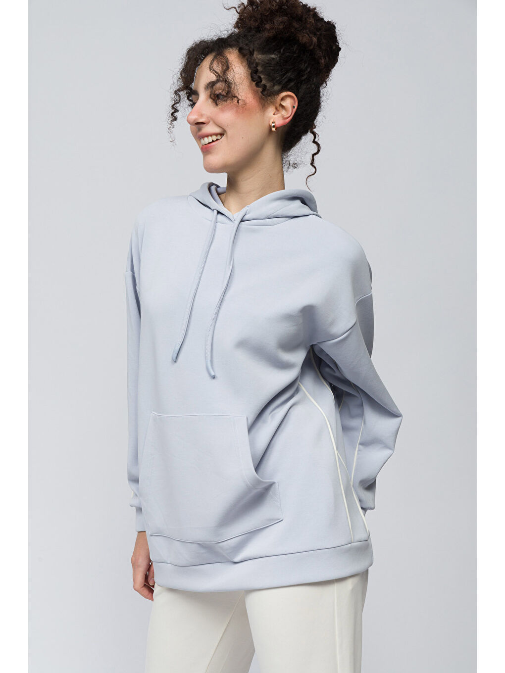 Bilbao   Çift Biyeli Oversize Kapüşonlu ve Cep Detaylı Modal Sweatshirt   Lila Renk-2