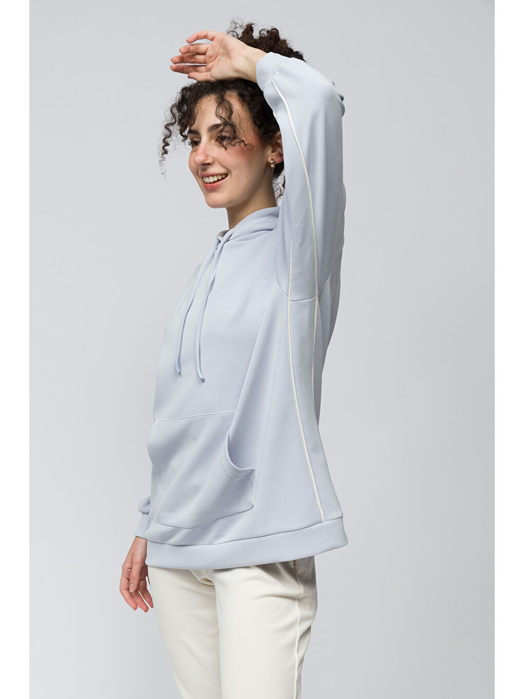 Bilbao   Çift Biyeli Oversize Kapüşonlu ve Cep Detaylı Modal Sweatshirt   Lila Renk-3