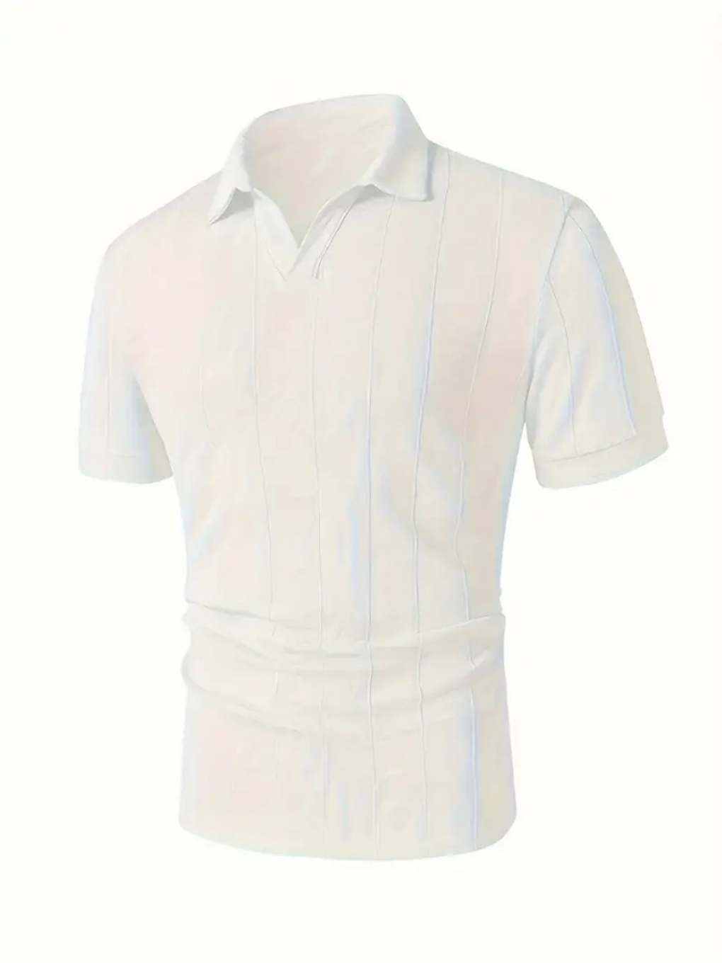 Erkek Beyaz Çizgili Kısa Kollu Triko Tişört-2