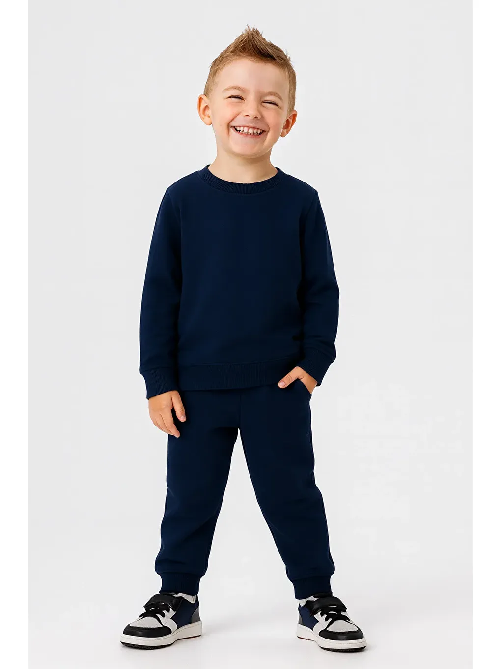 Lacivert Unisex Karyoka Detaylı İçi Yünlü Kışlık Eşofman Takımı (1-5 Yaş)