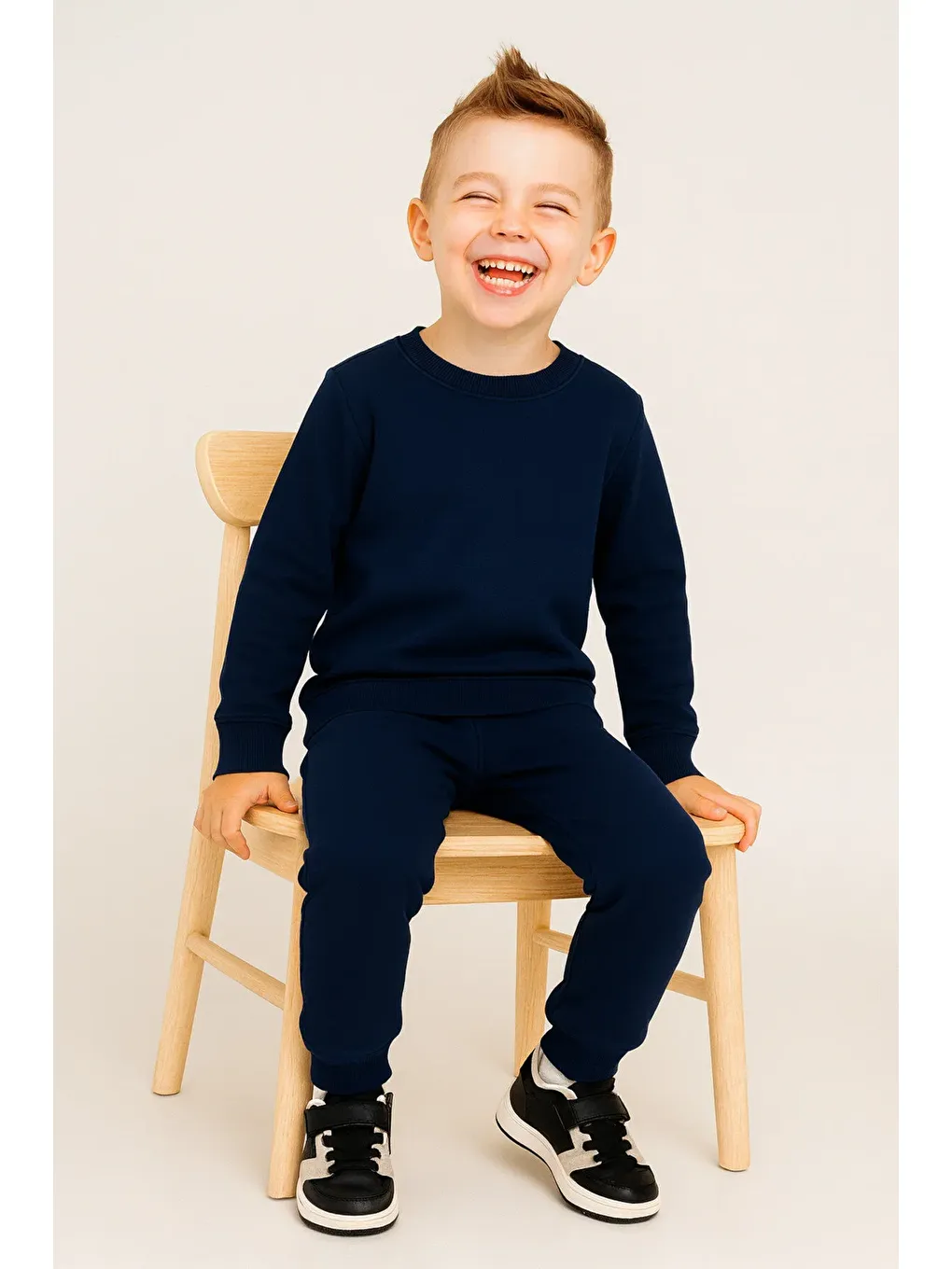 Lacivert Unisex Karyoka Detaylı İçi Yünlü Kışlık Eşofman Takımı (1-5 Yaş)-1