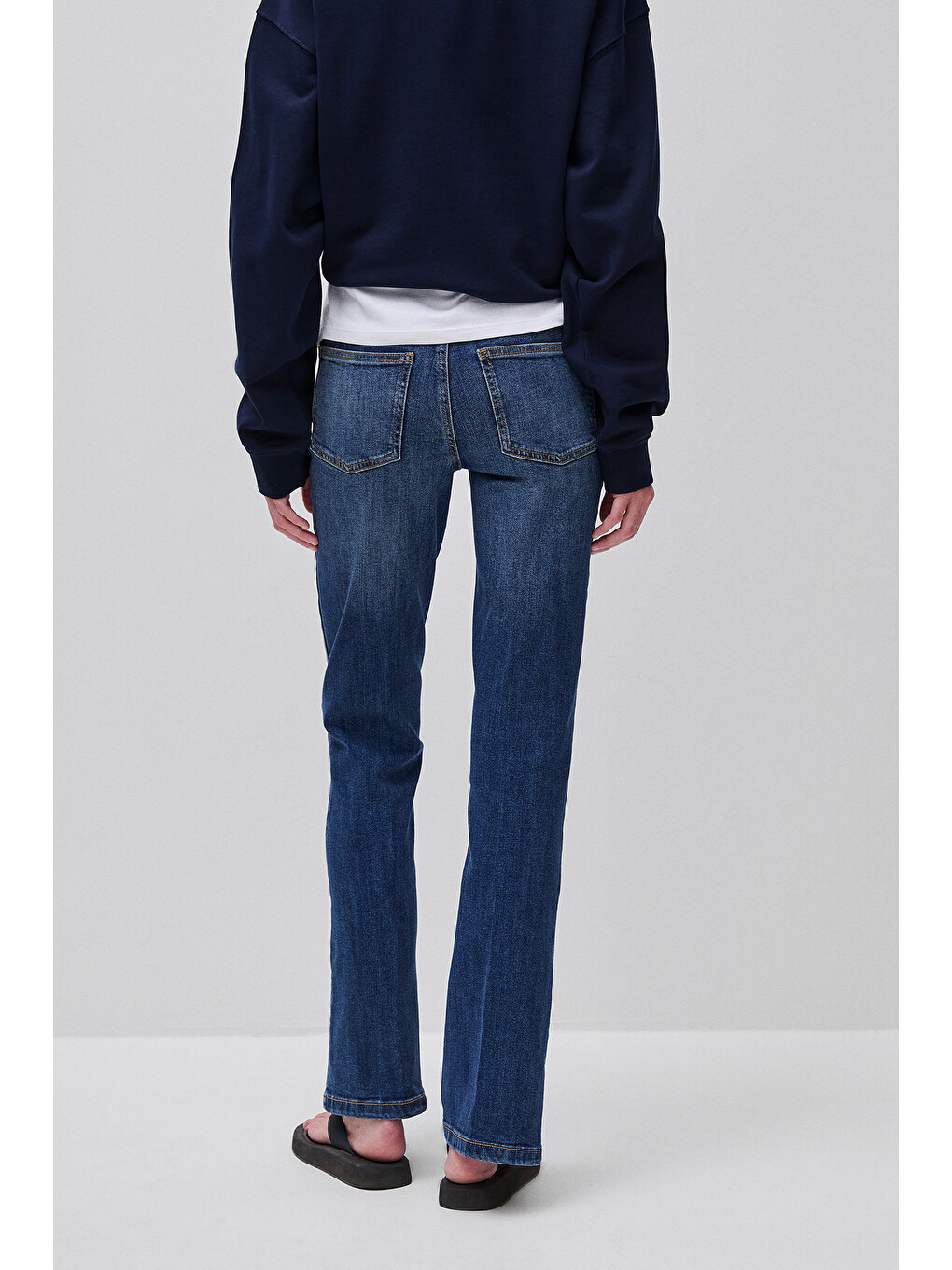 Kadın Mavi Pamuk Karışımlı Cepli Denim Pantolon-1