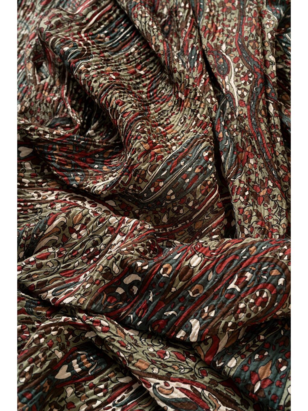 Haki Kadın Etnik Desen Bürümcük Şal-1