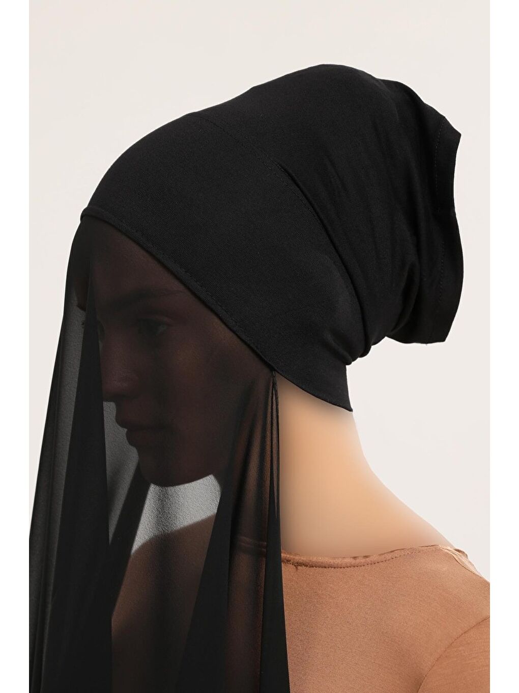 Siyah Hazır Pratik Lüks Boru Boneli Şifon Şal-2