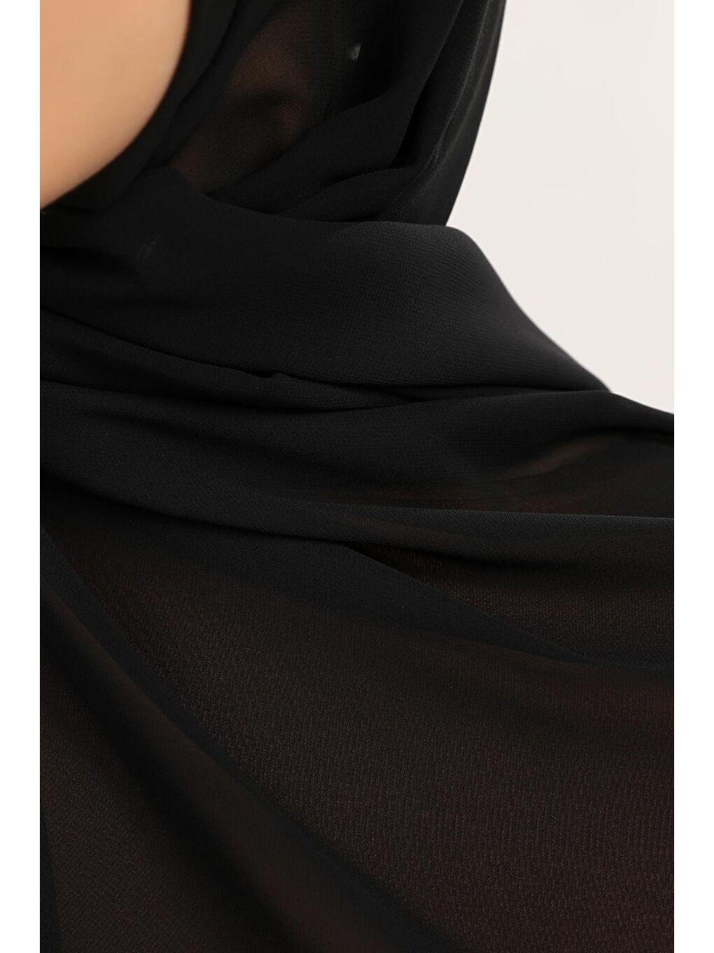 Siyah Hazır Pratik Lüks Boru Boneli Şifon Şal-3