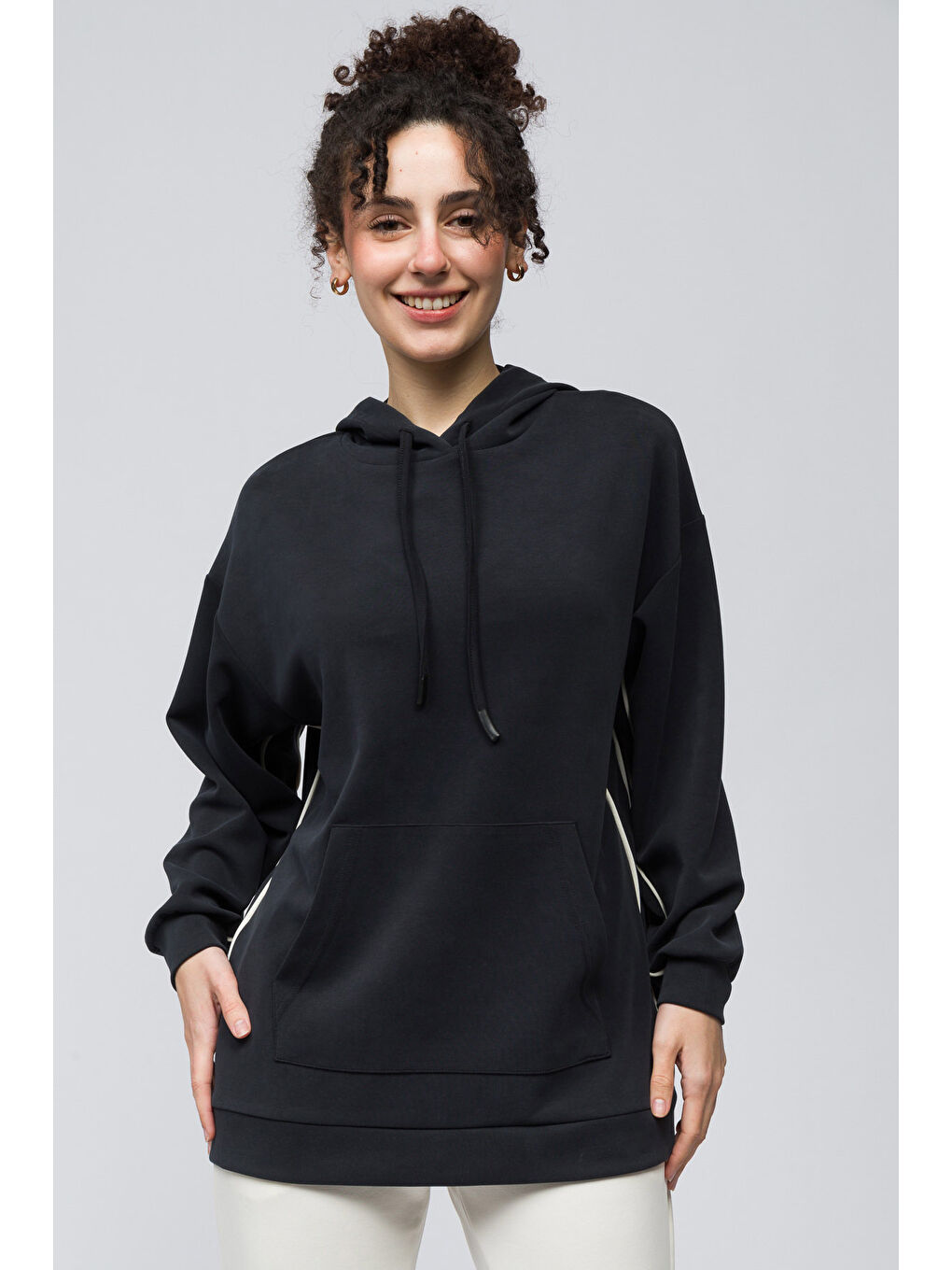 Bilbao   Çift Biyeli Oversize Kapüşonlu ve Cep Detaylı Modal Sweatshirt   Antrasit Renk-2