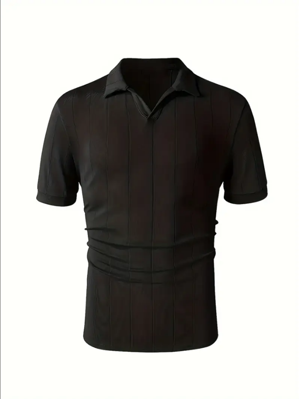 Erkek Siyah Çizgili Kısa Kollu Triko Tişört-3