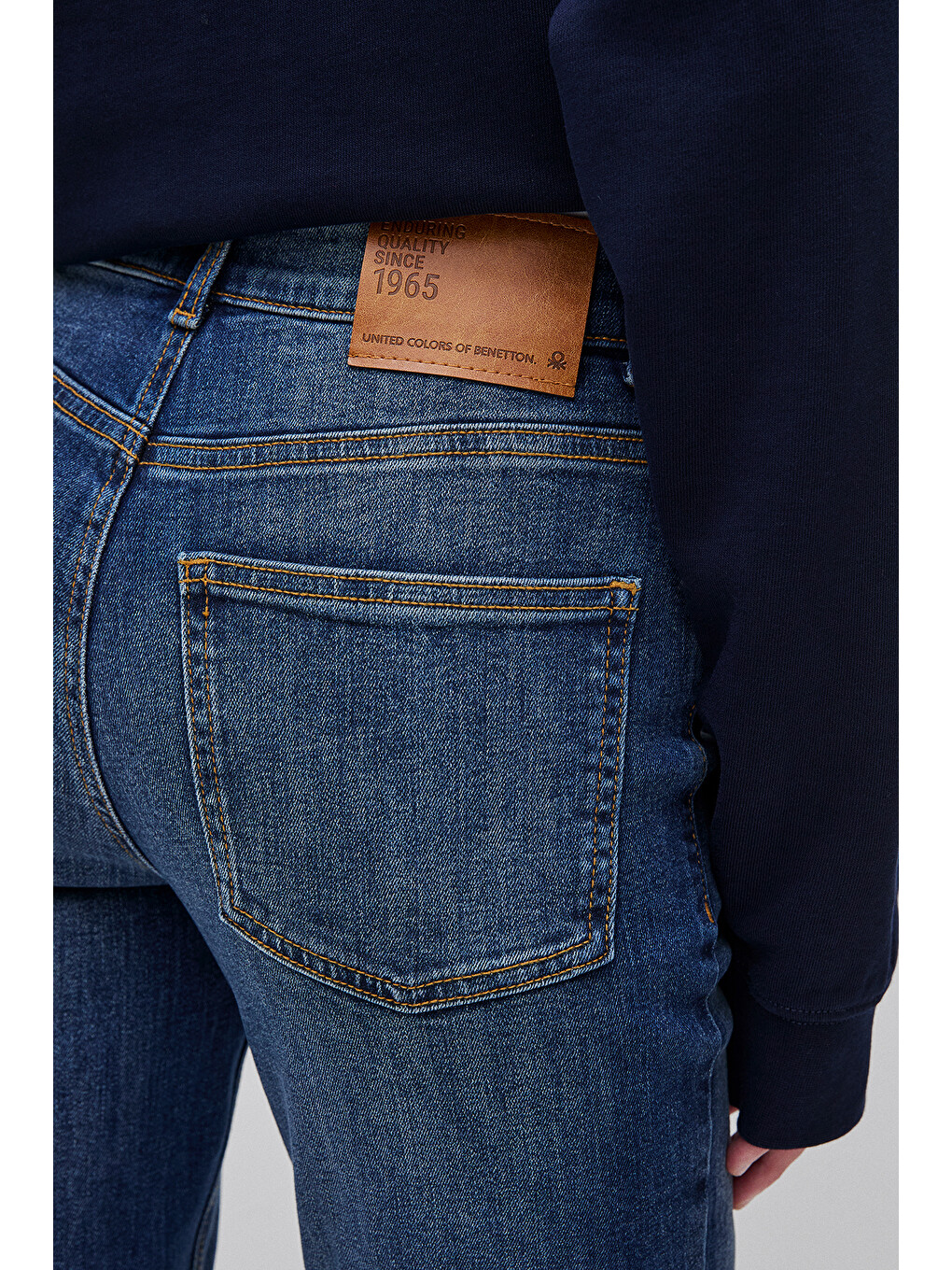 Kadın Mavi Pamuk Karışımlı Cepli Denim Pantolon-3