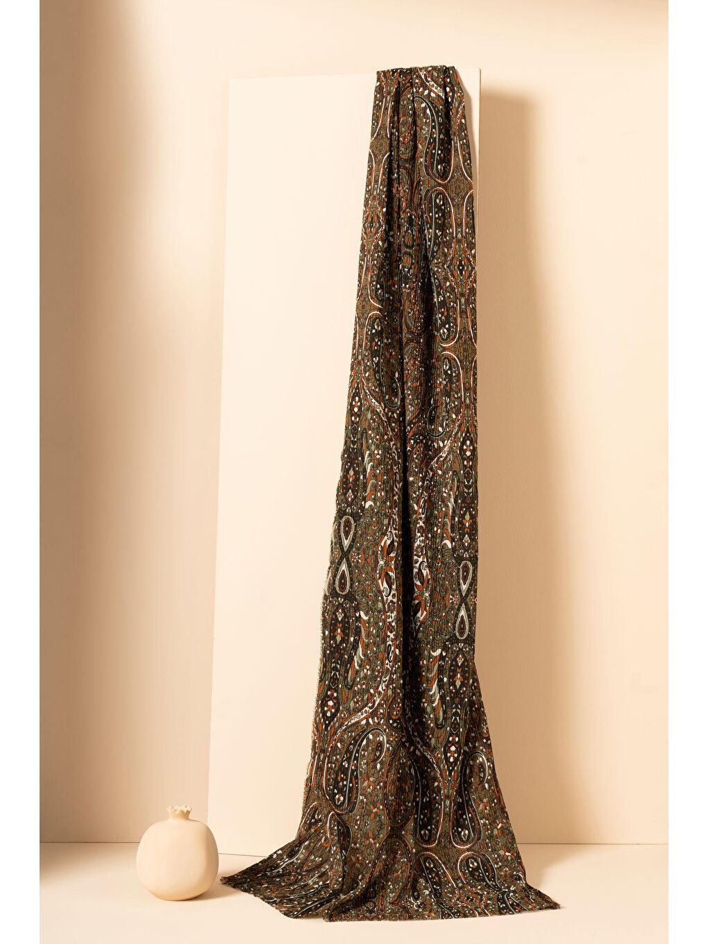 Haki Kadın Etnik Desen Bürümcük Şal