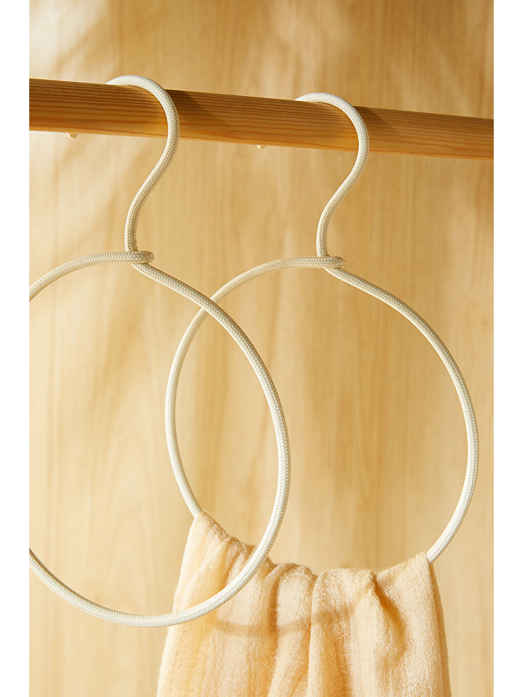 2'li Halka Ekru Renk Kumaş Kaplı Metal Aksesuar Askısı 24.5 x 16 x 0.5 cm-2