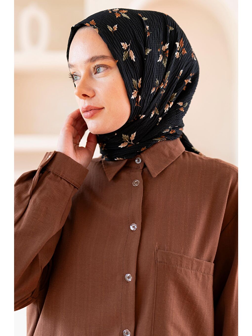 Siyah Kadın Ütü İstemeyen Meşe Desen Bürümcük Şal