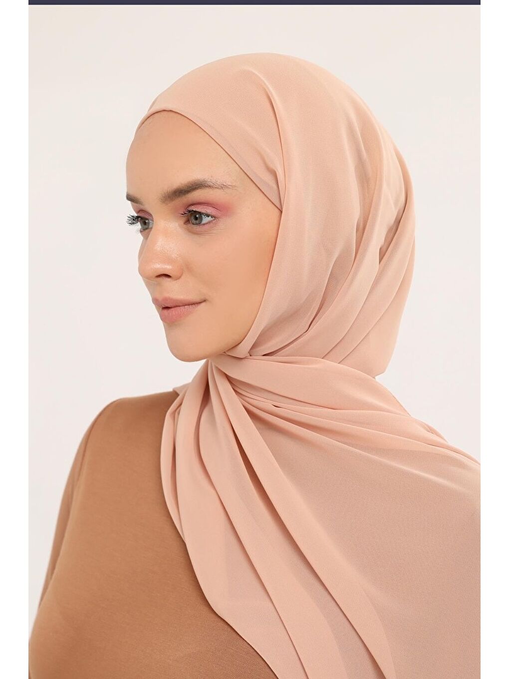 Bej Hazır Pratik Lüks Boru Boneli Şifon Şal-1