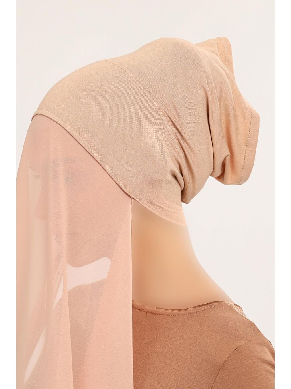 Bej Hazır Pratik Lüks Boru Boneli Şifon Şal-2