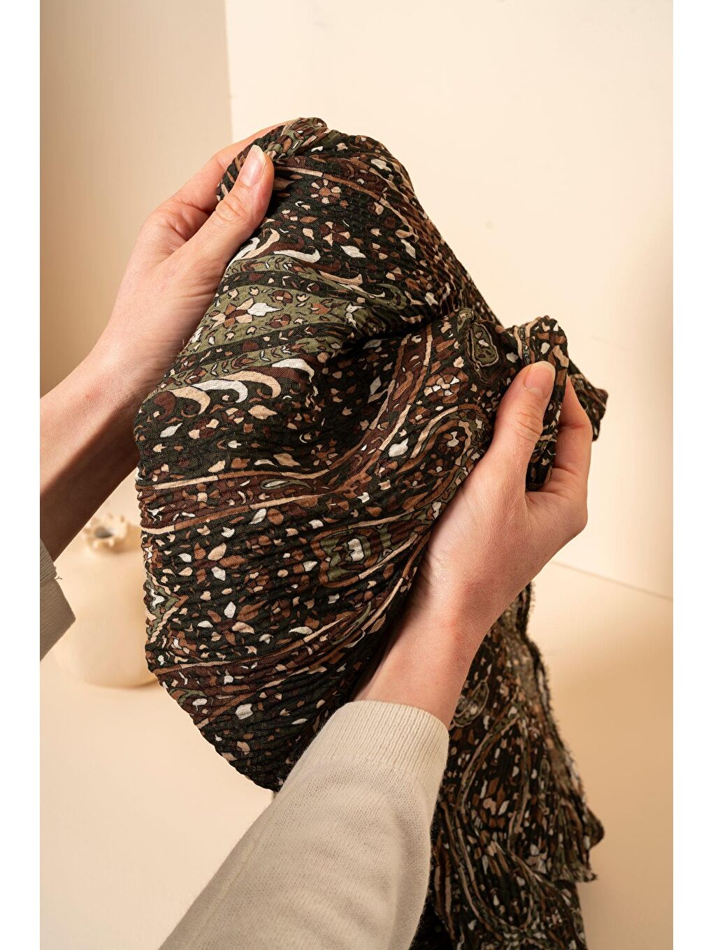 Haki Kadın Etnik Desen Bürümcük Şal-2