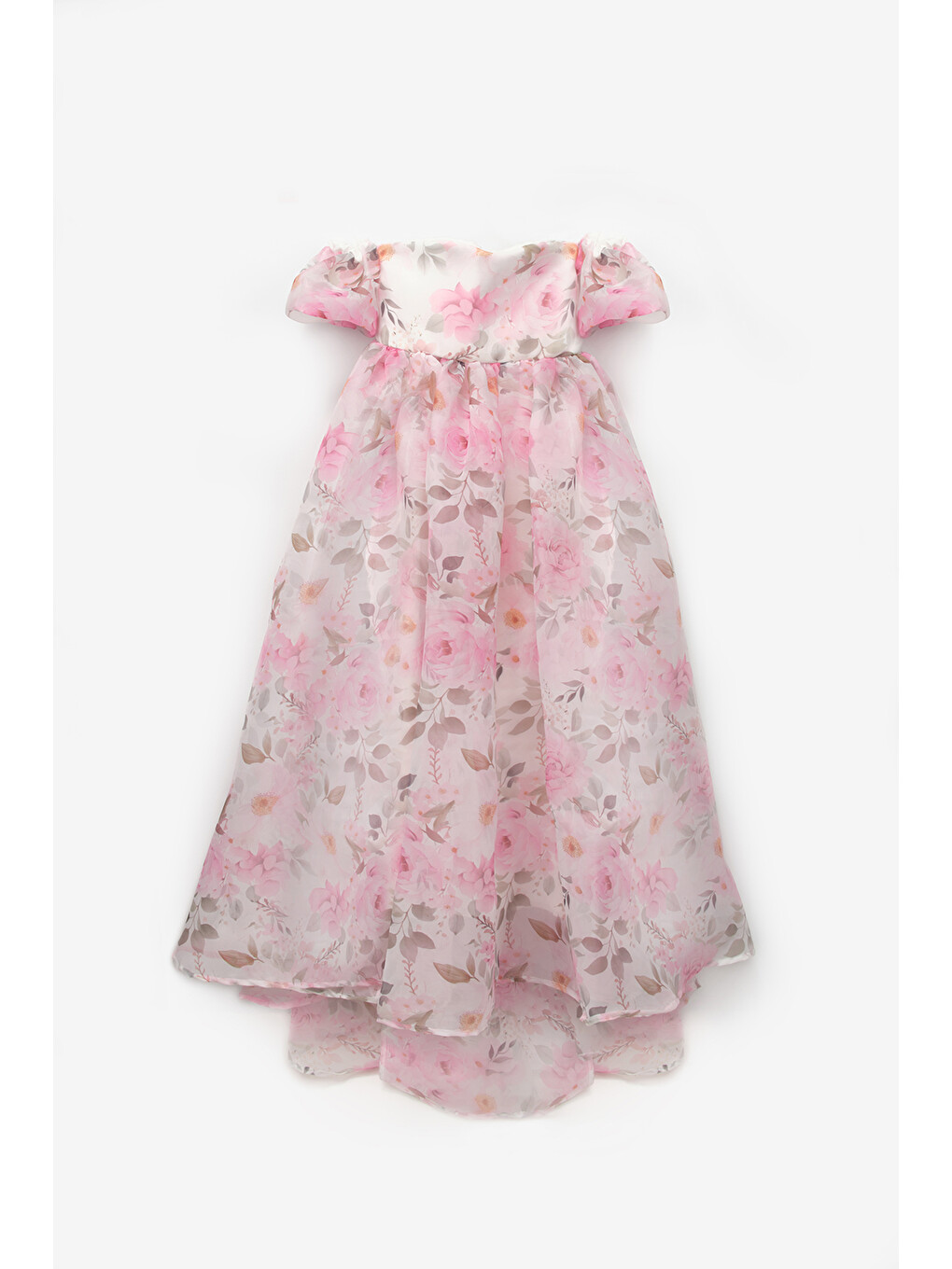 Pembe Çiçek Desenli Organze Straplez Kız Çocuk Mezuniyet Elbisesi - Lovisa-3