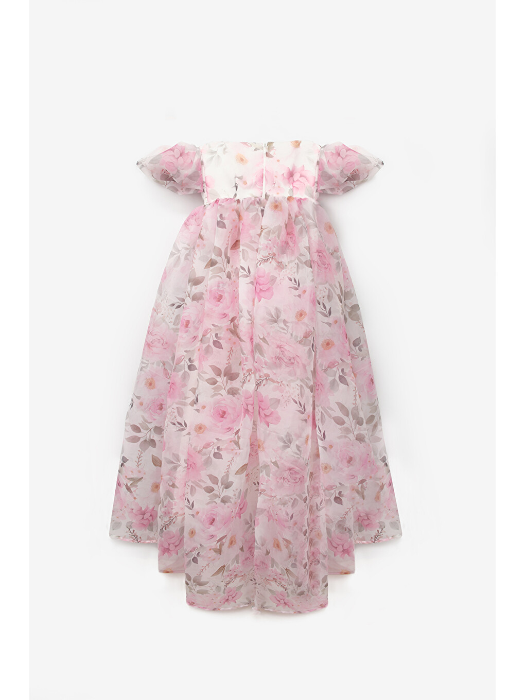 Pembe Çiçek Desenli Organze Straplez Kız Çocuk Mezuniyet Elbisesi - Lovisa-4