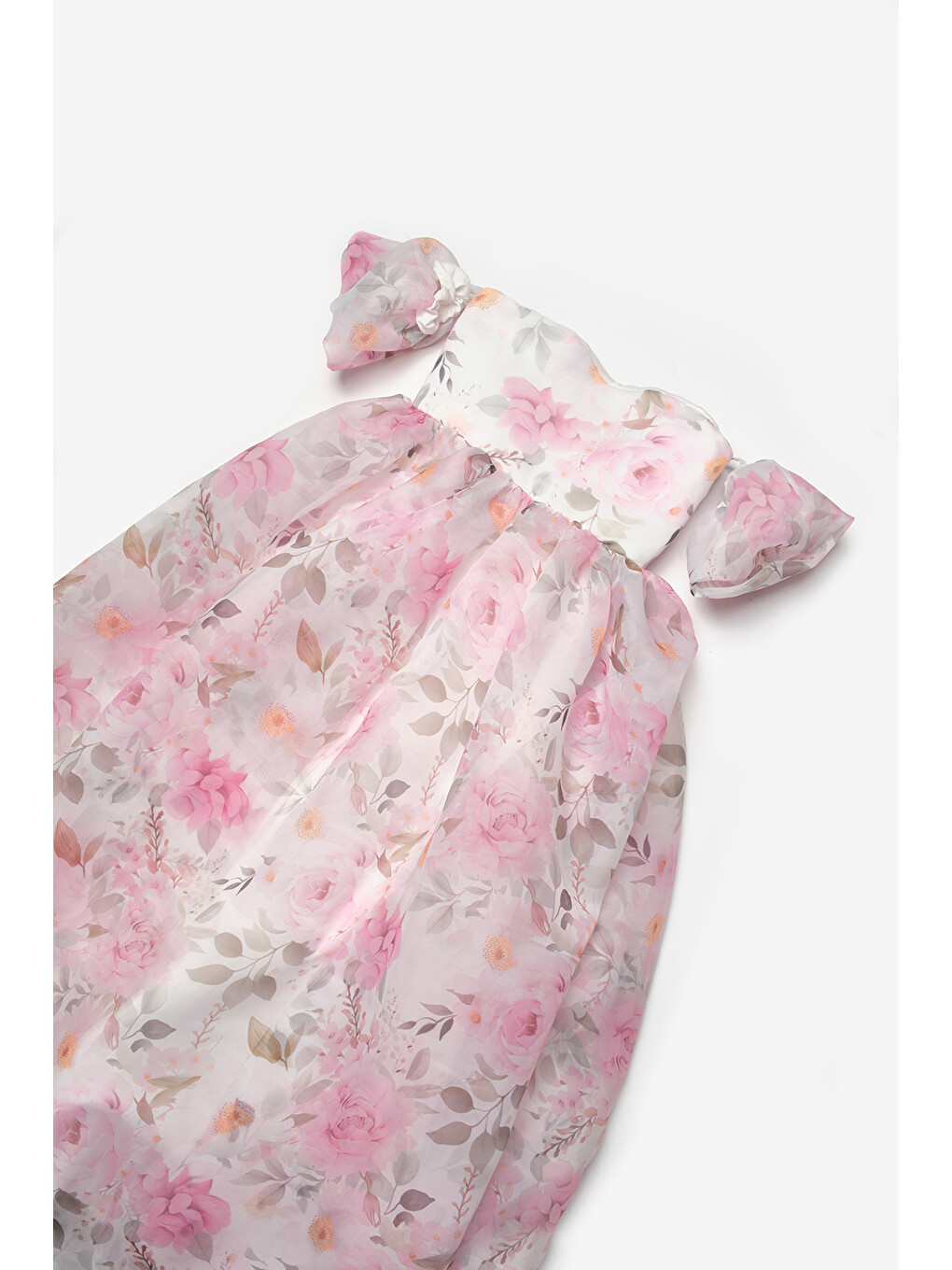 Pembe Çiçek Desenli Organze Straplez Kız Çocuk Mezuniyet Elbisesi - Lovisa-5