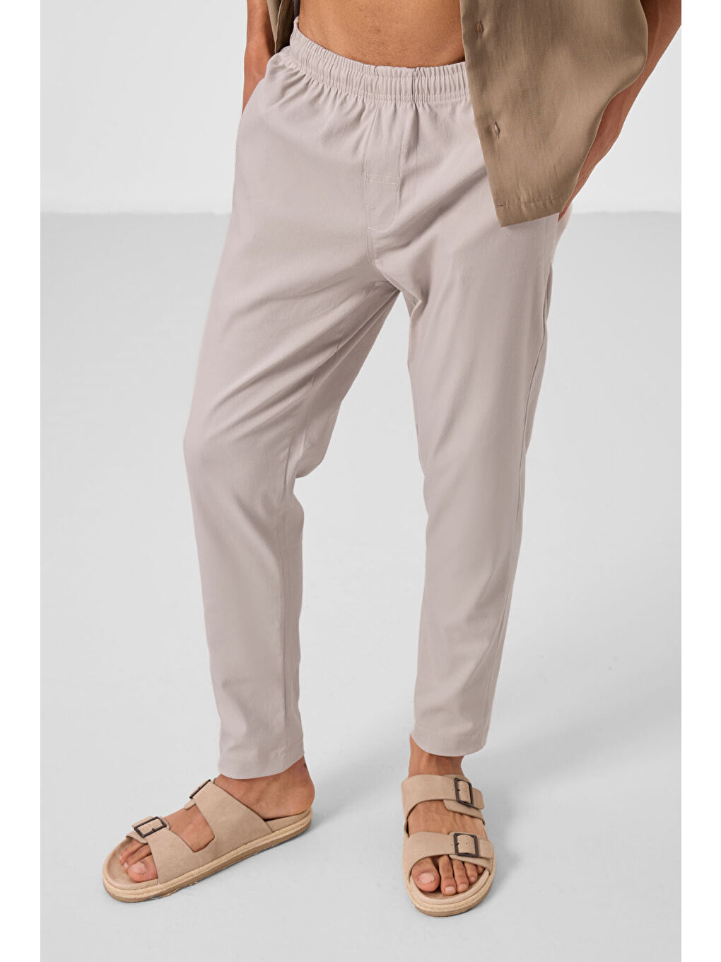 Bej Taş Standart Fit Dokuma Hafif Esnek Chino  Erkek Pantolon - 82179-2