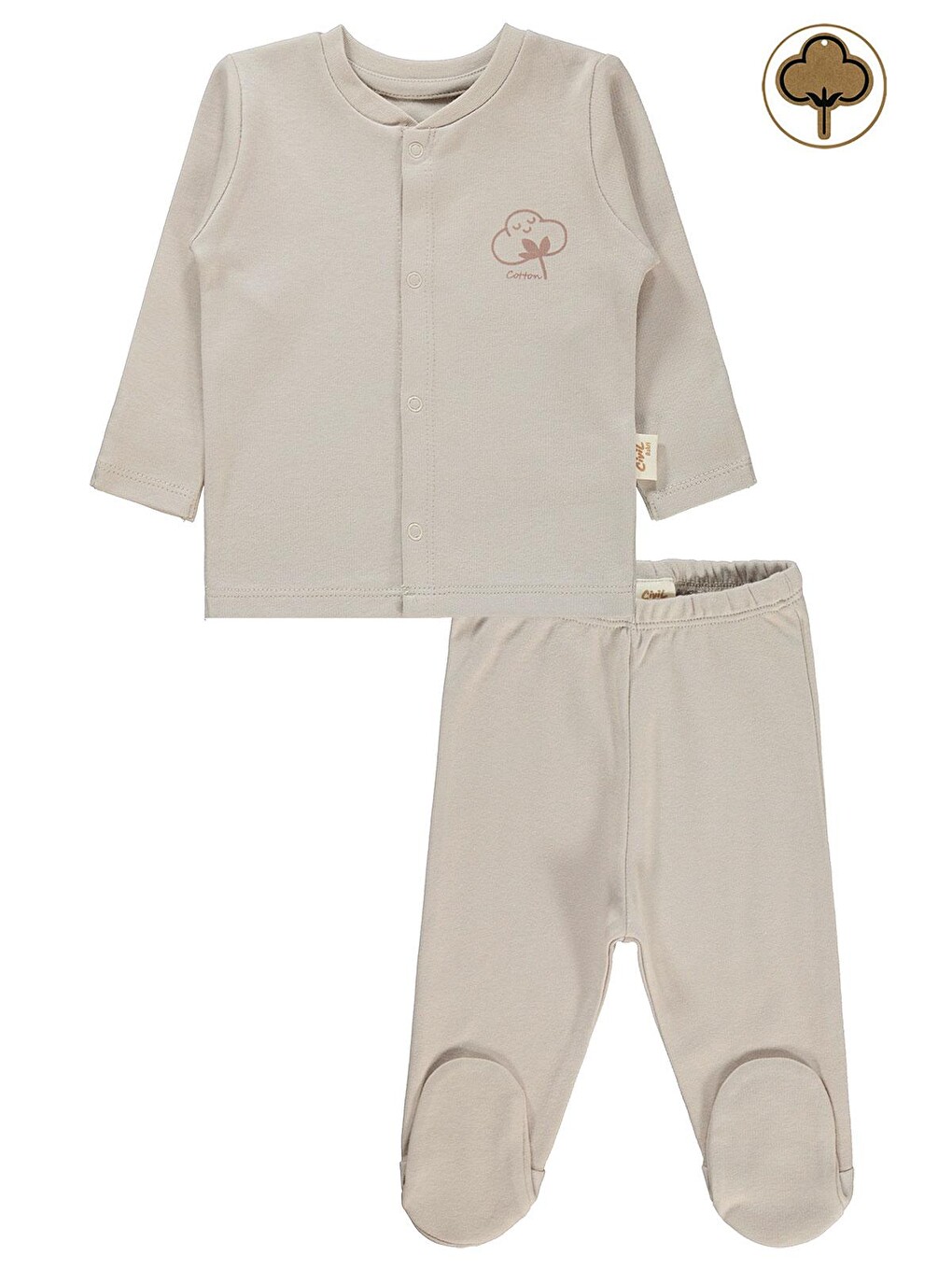 Baby Bebek Organik Pijama Takımı 0-6 Ay Açık Bej