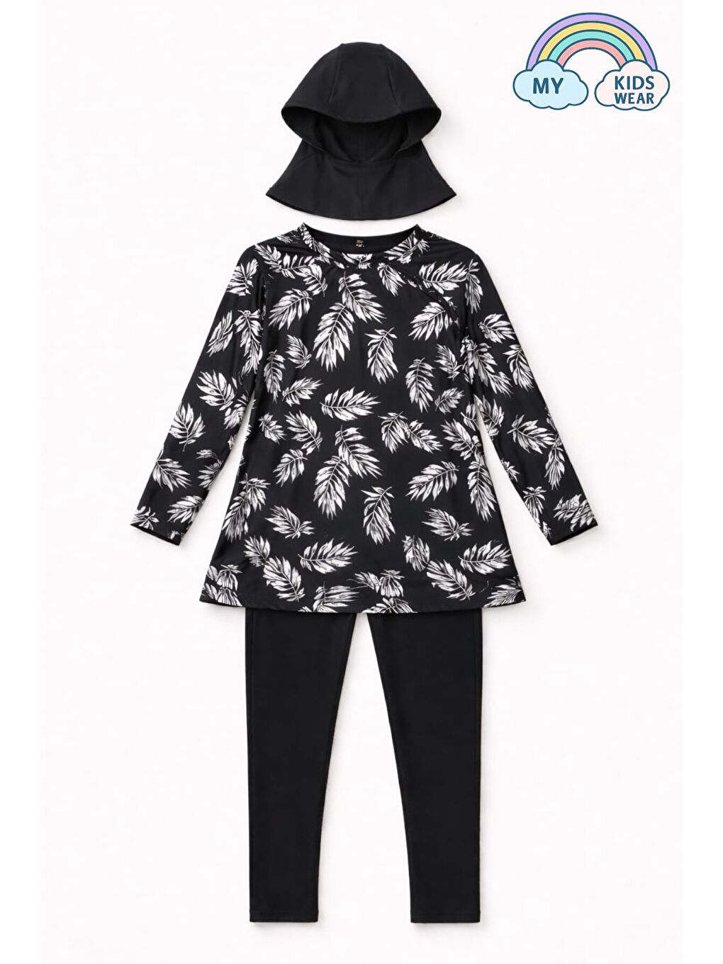 Siyah Kız Çocuk  Mayo 3’lü Takım (Üst + Tayt + Bone) 12565