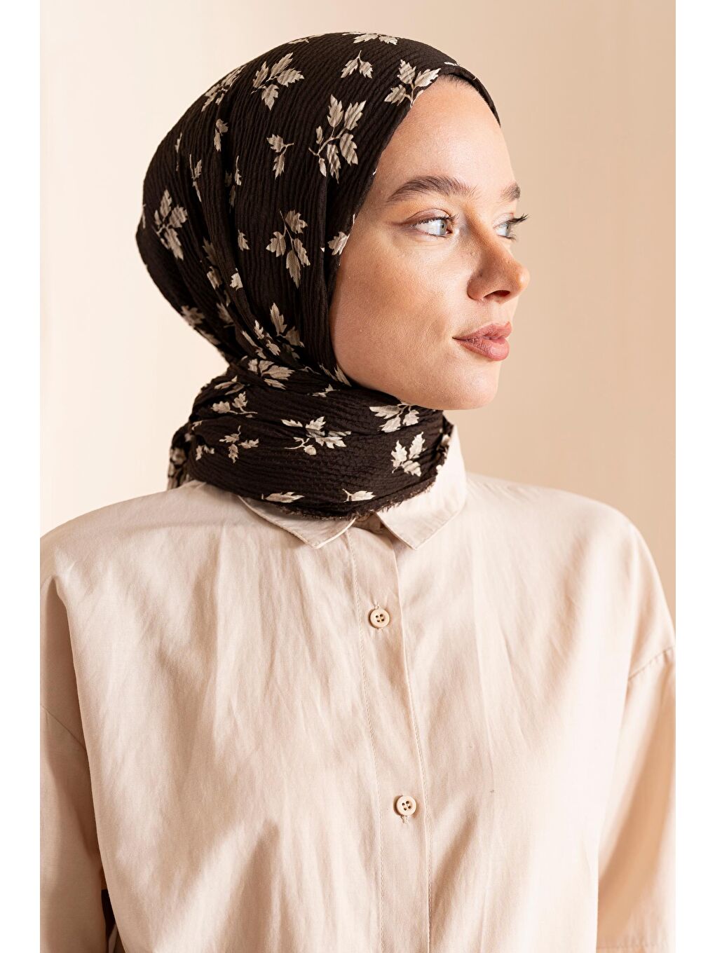 Kahverengi Kadın Ütü İstemeyen Meşe Desen Bürümcük Şal-2