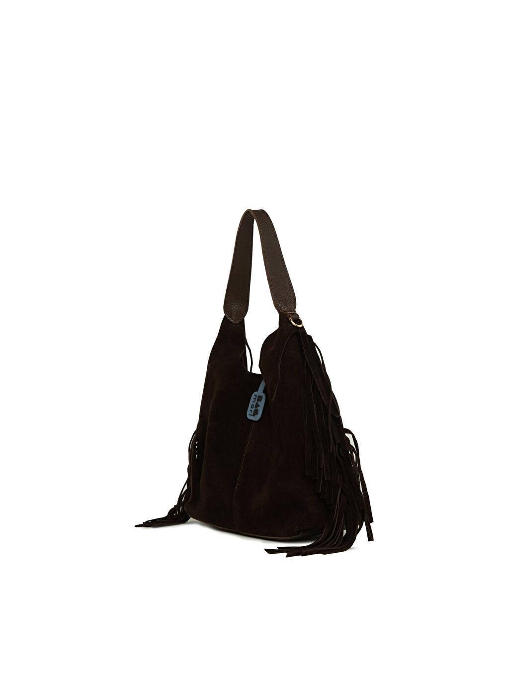 Kahverengi Hakiki Süet Deri Püsküllü Mini Salaş Çanta-1