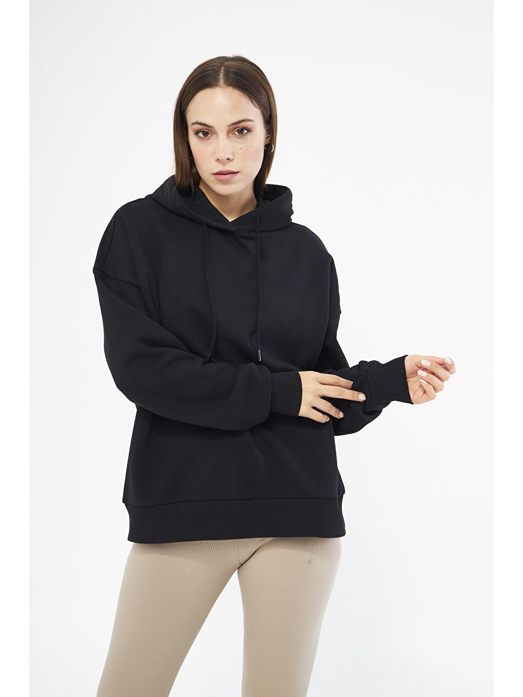 Chandraswear Siyah Kadın Oversize Basic Kapüşonlu Sweatshirt Siyah - Fruno