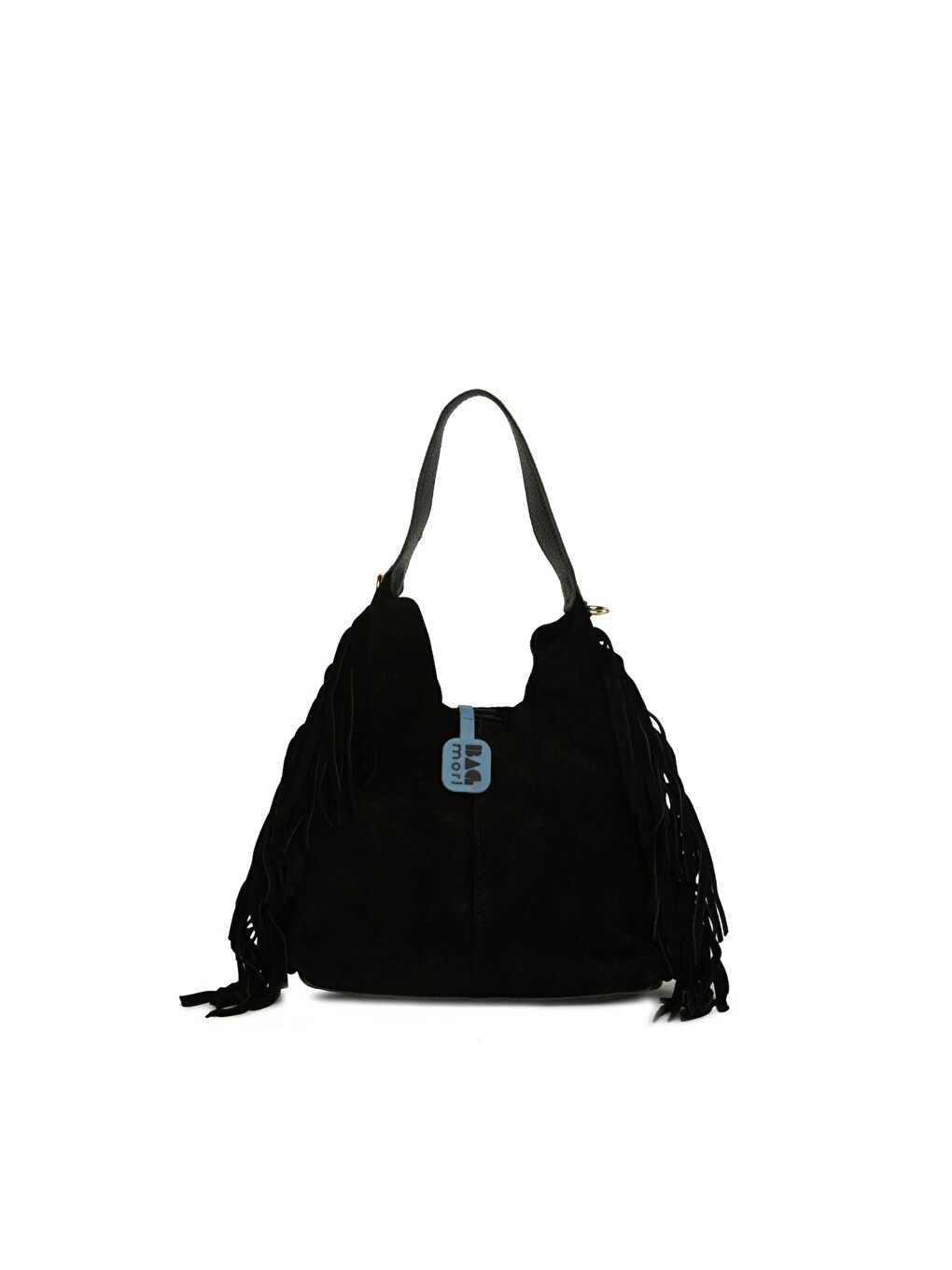 Siyah Hakiki Süet Deri Püsküllü Mini Salaş Çanta