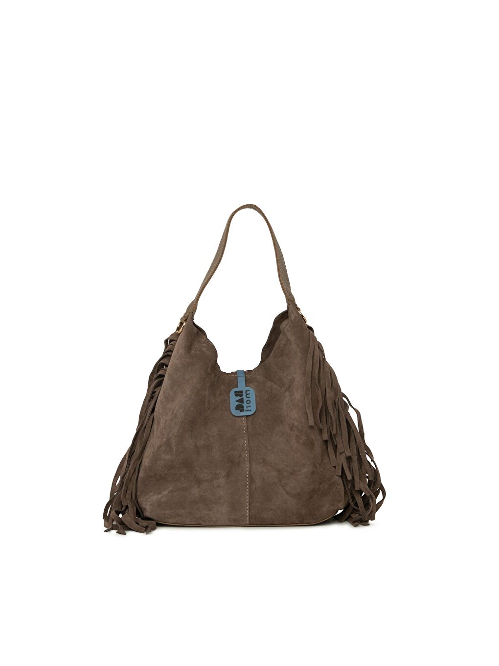 Bej Hakiki Süet Deri Püsküllü Mini Salaş Çanta-2