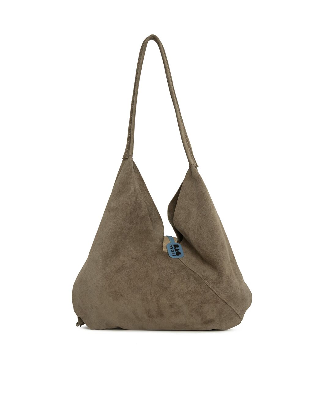 Bej Hakiki Süet Deri Tokalı Püsküllü Büyük Salaş Çanta-2