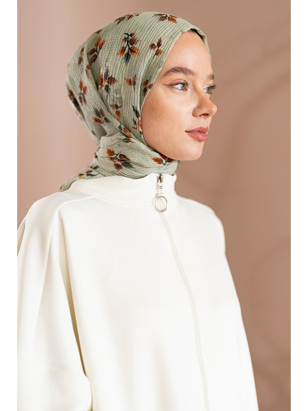 Kahverengi Kadın Ütü İstemeyen Meşe Desen Bürümcük Şal-3