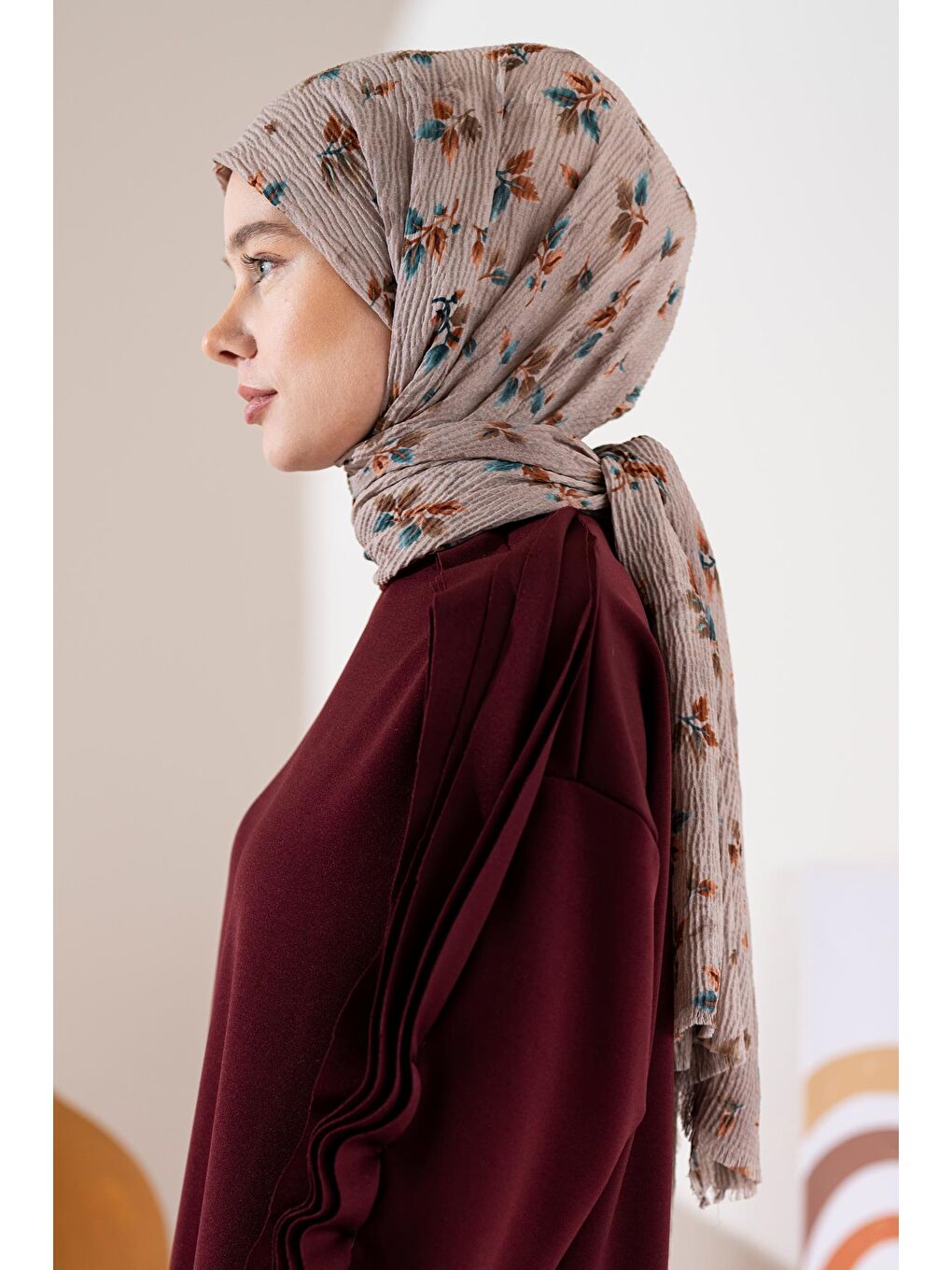Kahverengi Kadın Ütü İstemeyen Meşe Desen Bürümcük Şal-1