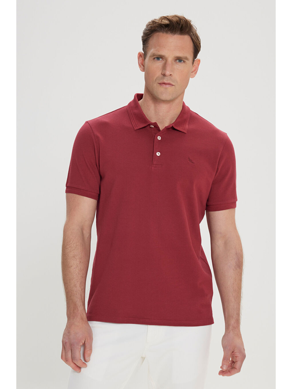 Erkek Bordo Slim Fit Dar Kesim Polo Yaka %100 Pamuk Kısa Kollu Tişört