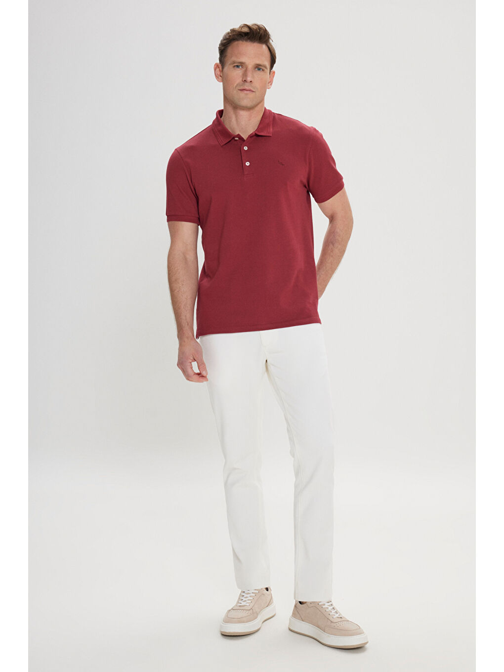 Erkek Bordo Slim Fit Dar Kesim Polo Yaka %100 Pamuk Kısa Kollu Tişört-1