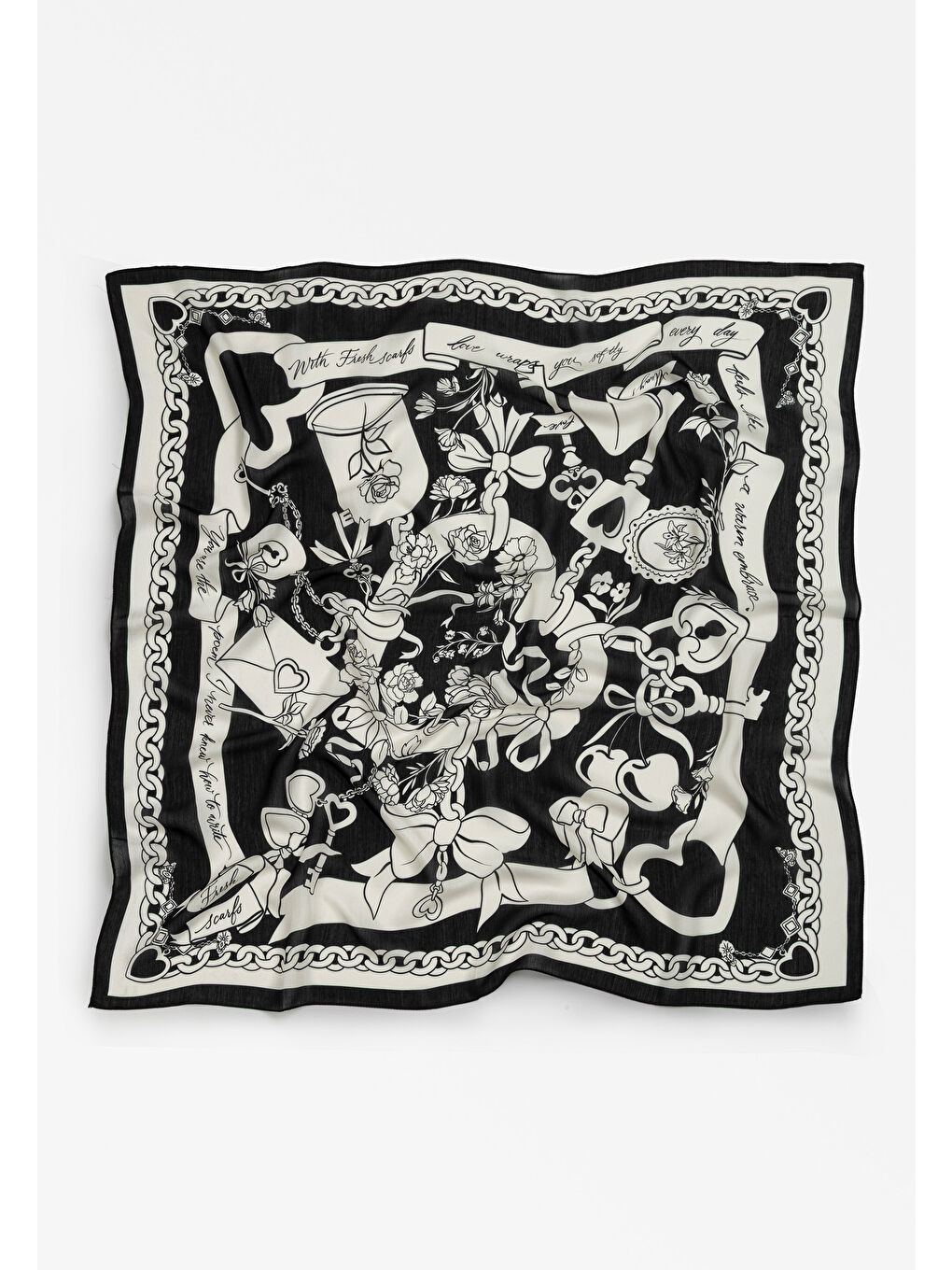 Siyah ETERNAL LOVE DESEN FLOŞ VİSKON EŞARP BLACK