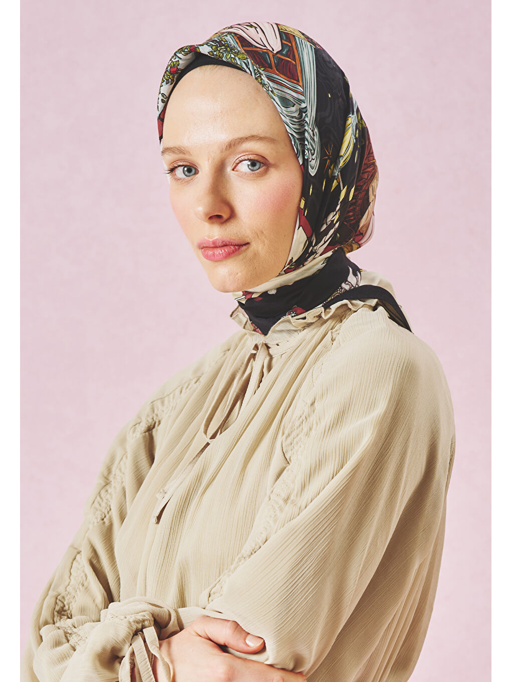 Karışık ENCHANTED MELODY DESEN FLOŞ VİSKON EŞARP MIDNIGHT BLACK-3