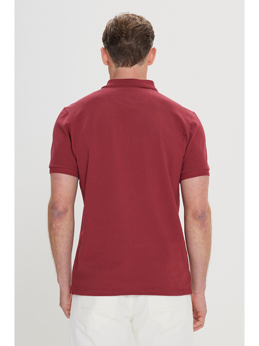 Erkek Bordo Slim Fit Dar Kesim Polo Yaka %100 Pamuk Kısa Kollu Tişört-4