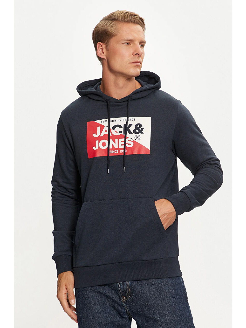 Jack & Jones Lacivert Jjnolan Pamuklu Baskılı Relaxed Fit Kapüşonlu Erkek Sweat 12256849