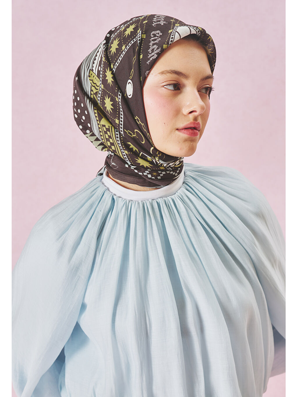 Kahverengi LITTLE LOVE DREAM DESEN FLOŞ VİSKON EŞARP BROWN-3